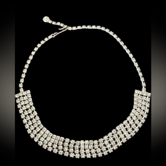 Vintage Clear Rhinestone “Dog Collar” Style Silver Tone Choker Necklace - Picture 1 of 4